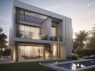 Luxury villa architecture from outside, Dubai UAE. Illustration